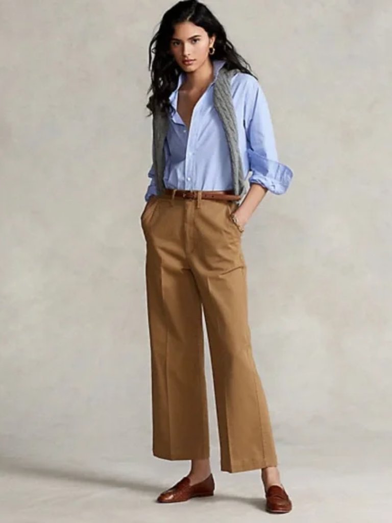 Polo Ralph Lauren The Wide Leg Chino Cropped Pants In Montana Khaki Size 0